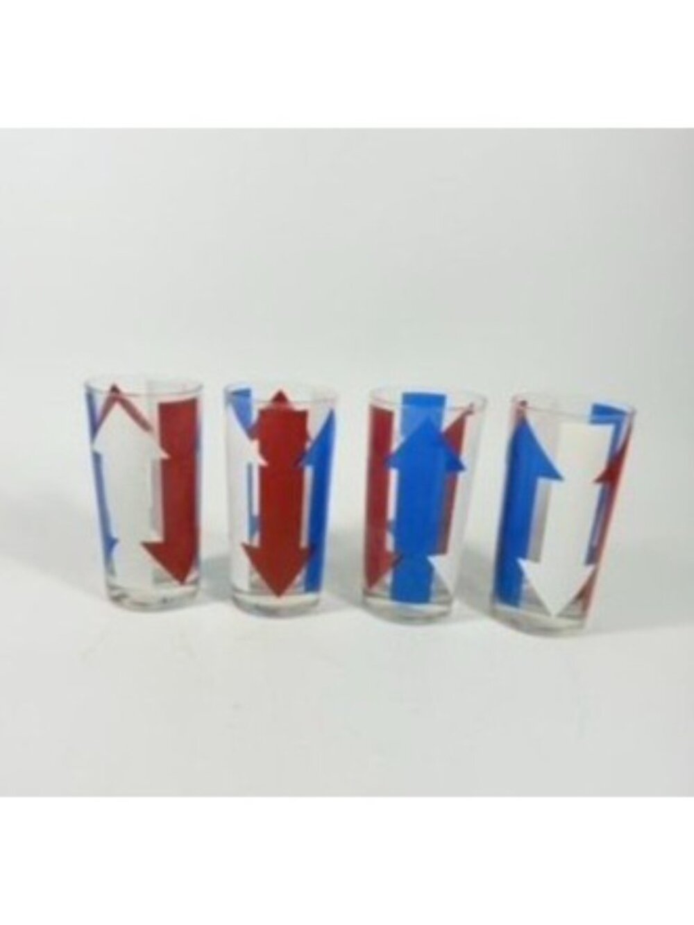 Highball Tall Bar Drinking Glasses Cera Vintage Mid 20th Century Red, White & Bl - Picture 2 of 16